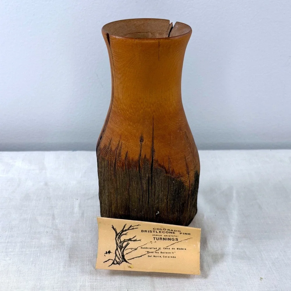 Vintage Casa de Madera Colorado Bristlecone Pine Wood Turning Vase 1987 Signed